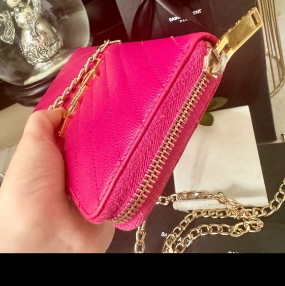 Saint Laurent YSL Monogram Zip Around Wallet with Chain Bubblegum - Picture 9 of 14